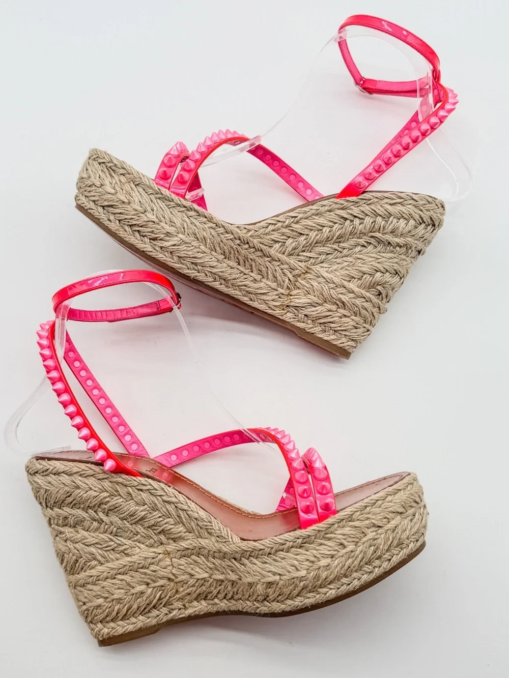 Christian Louboutin Mafaldina Zeppa Pink Leather Espadrille Wedge EU 40 US 10